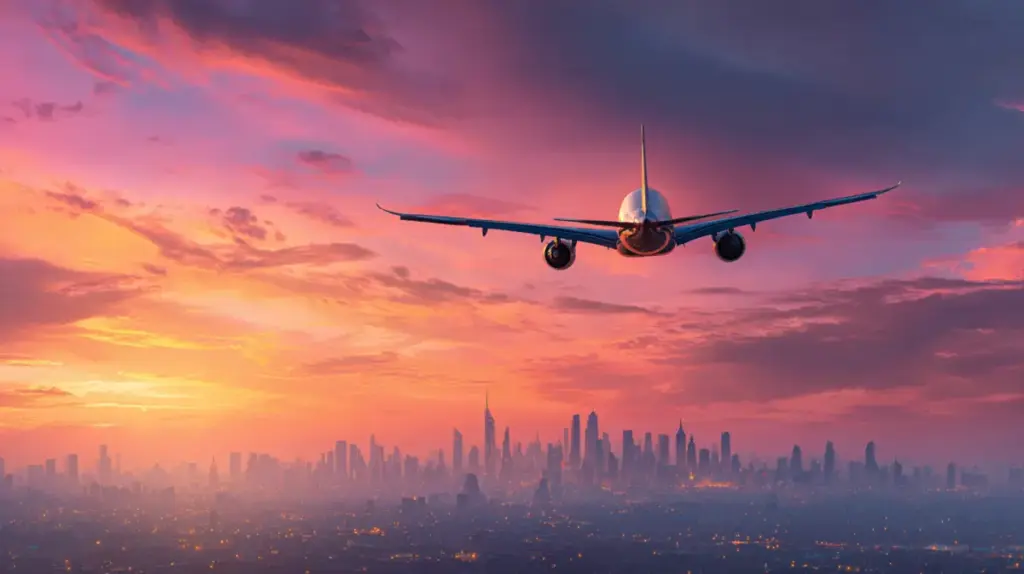 Aereo in volo su skyline europeo al tramonto - previsioni voli 2027 nuove rotte low cost