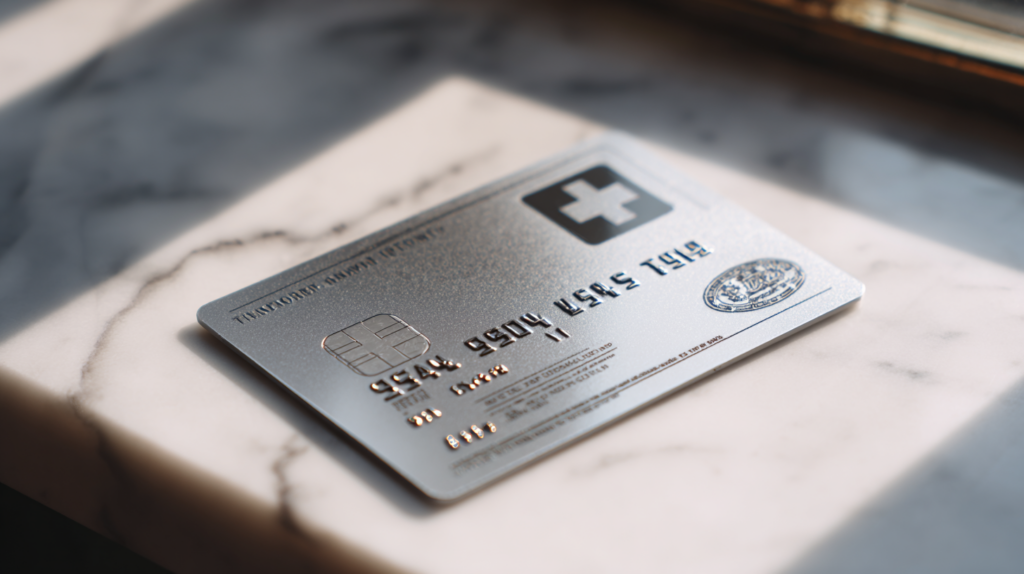 Assicurazione viaggio carte di credito: cosa coprono davvero (e cosa no) Carta di credito premium con documento assicurazione viaggio e passaporto su sfondo bianco