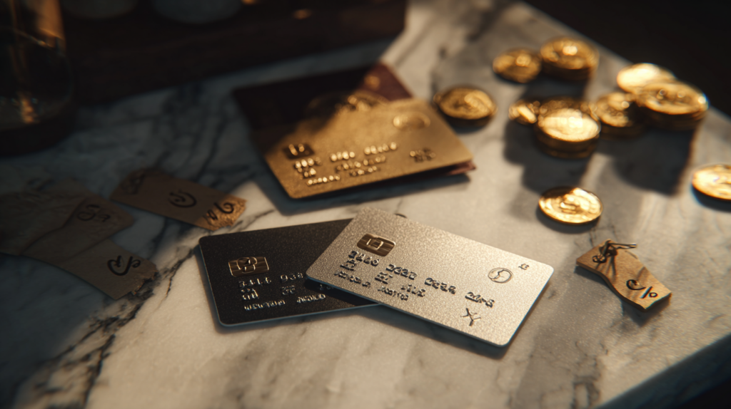 Carte di credito premium su sfondo scuro con tag shopping per il Black Friday 2026