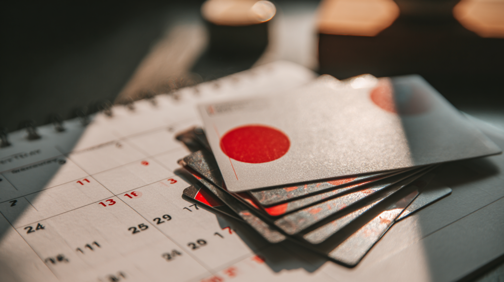 Carte fedeltà su scrivania con calendario che mostra 31 dicembre, scadenza punti fine anno